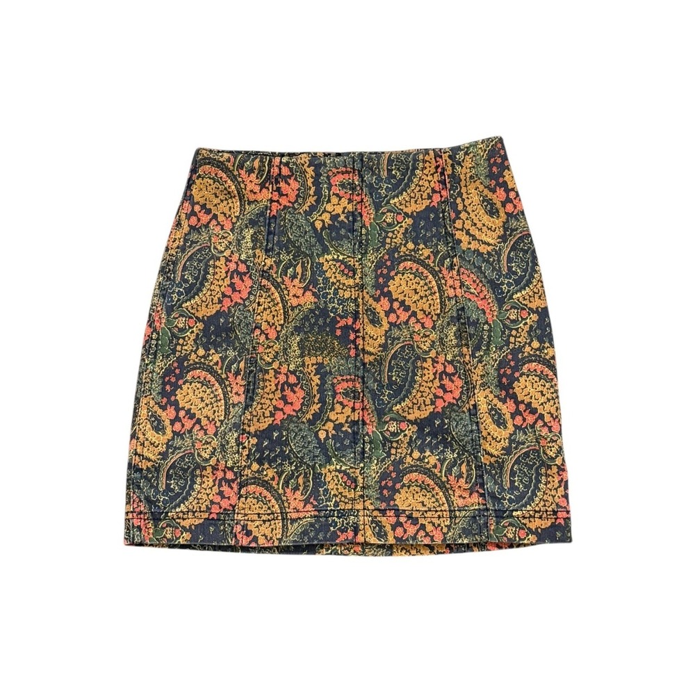 Free People Bohemian Rear Zip A-Line Mini Skirt Multi Paisley Stretch Women's 0